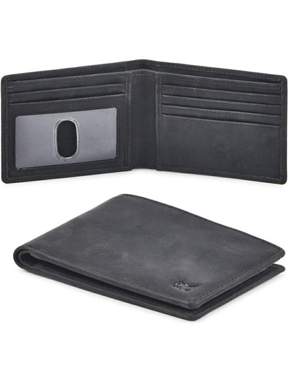Genuine Leather Mens Bi fold Wallet RFID Blocking Slim Pocket Thin ID BLACK NEW
